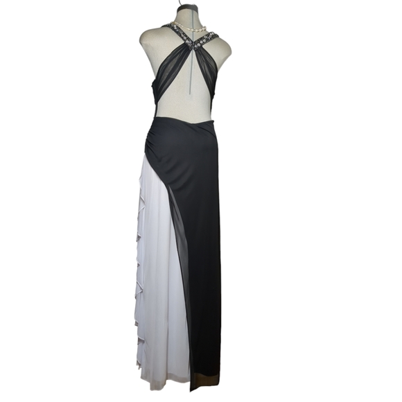 BLONDIE Luxury Designer Black and White Beaded Gown Open Back Dress Size 13 - Picture 14 of 17